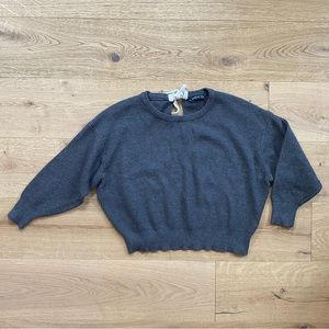 Zara Gray Ribbed Knit Bow Tie Back Oversized Long Sleeve Sweater Small